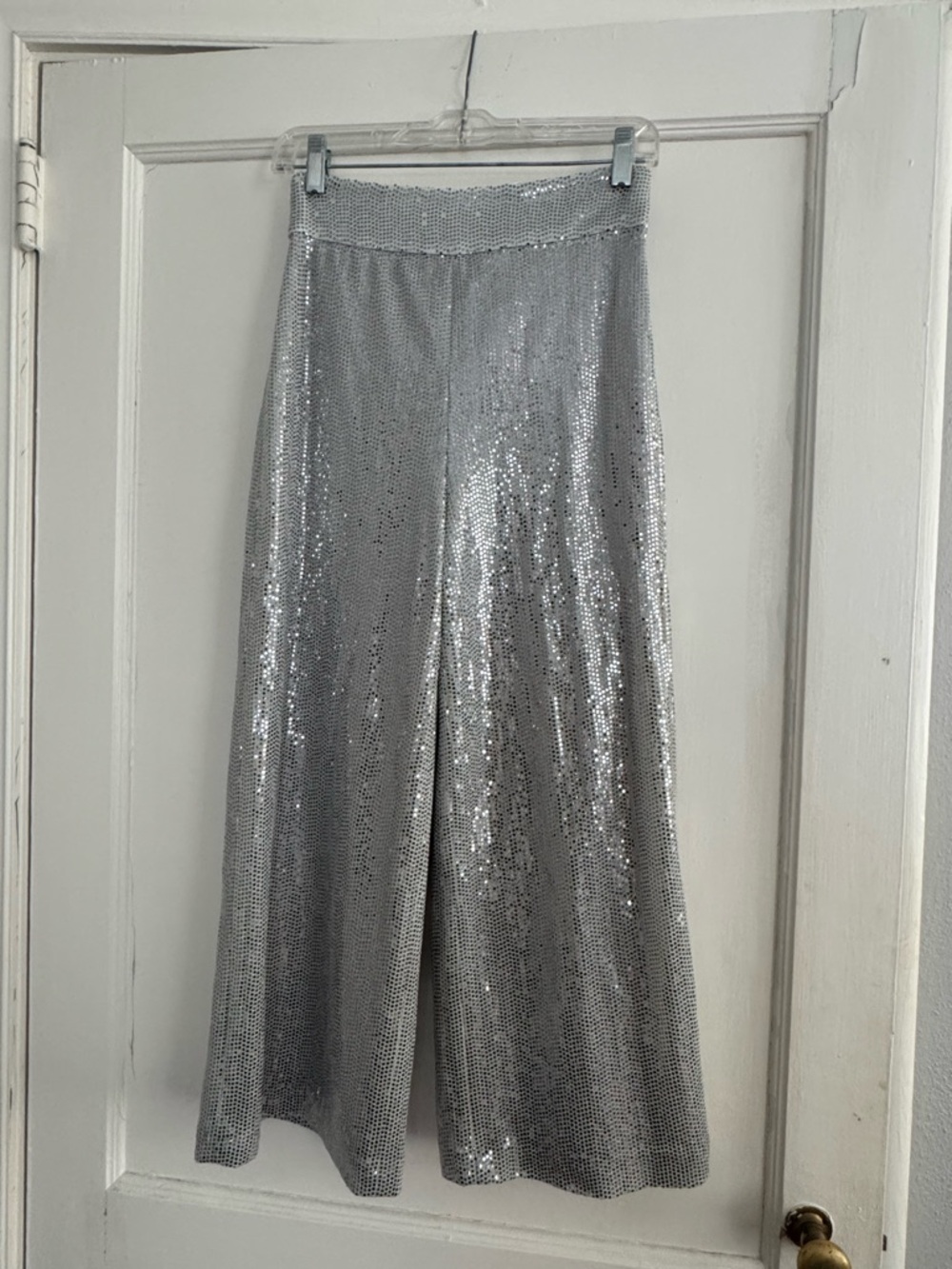 Silver Sequin Wide-Leg Pant
